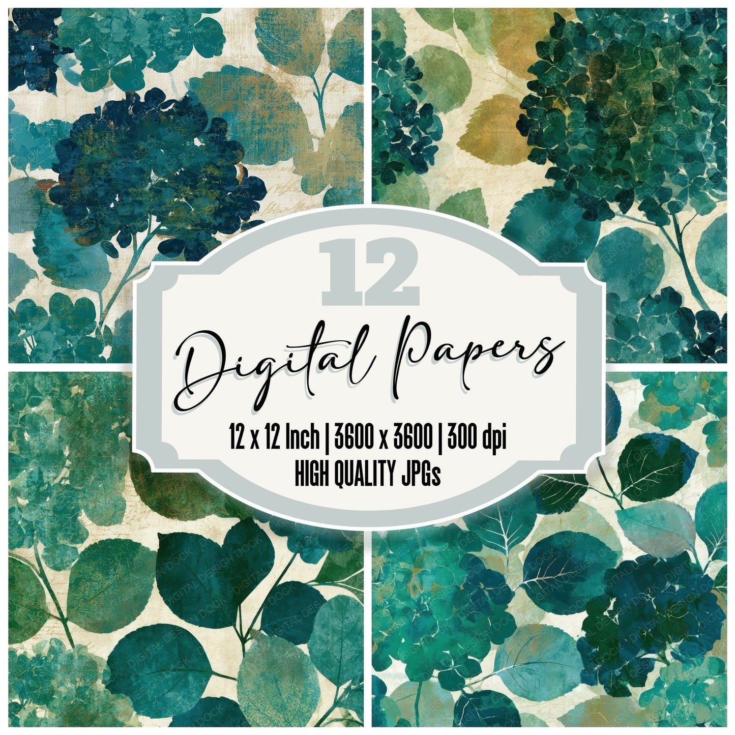 Photogram Hydrangea Emerald Parchment Digital Paper Pack (DDD012699)
