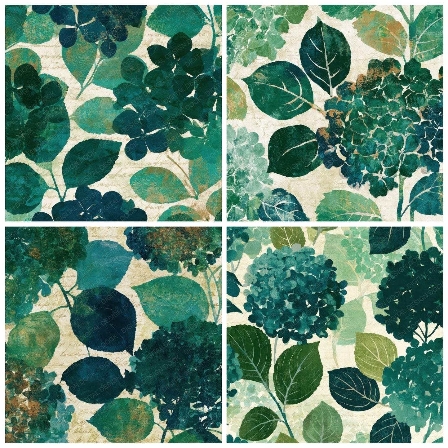 Photogram Hydrangea Emerald Parchment Digital Paper Pack (DDD012699)