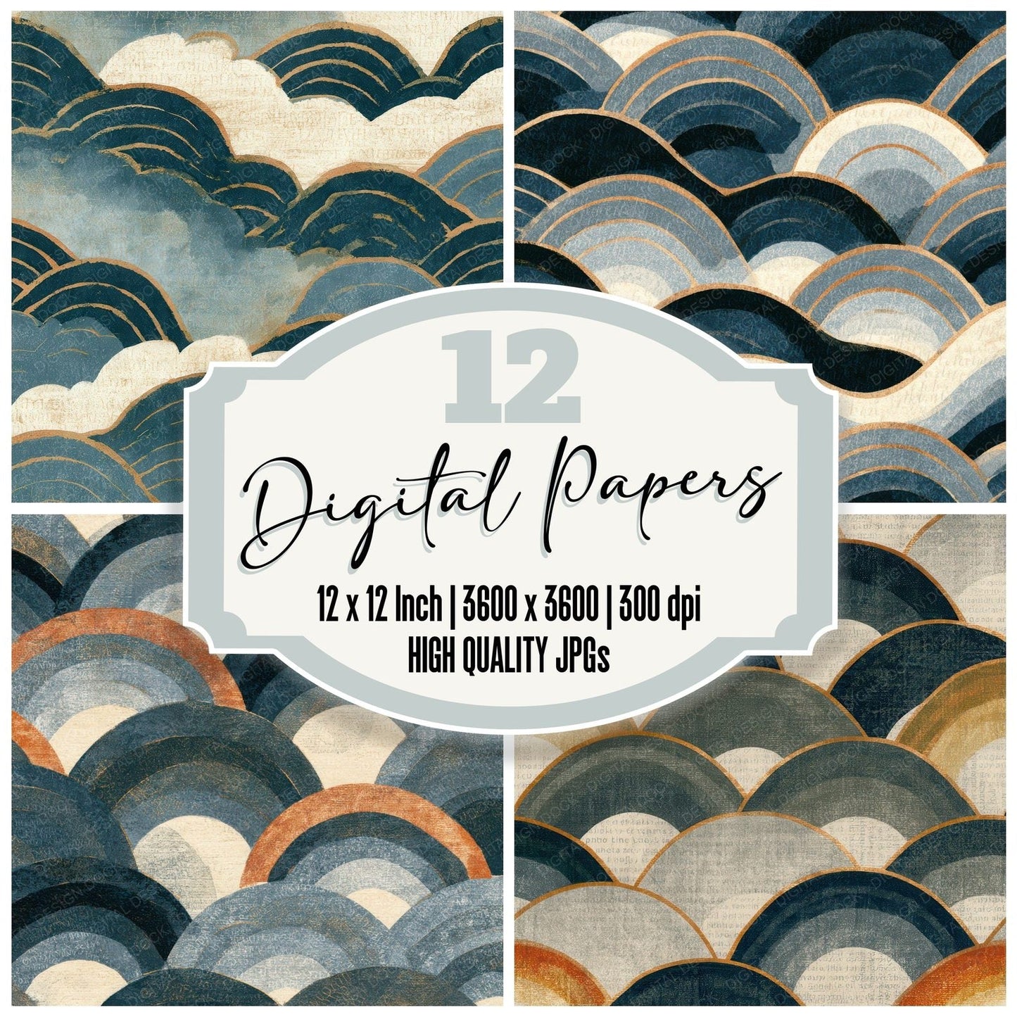Risograph Wave Crests Graphite Cream Digital Paper Pack (DDD012700)