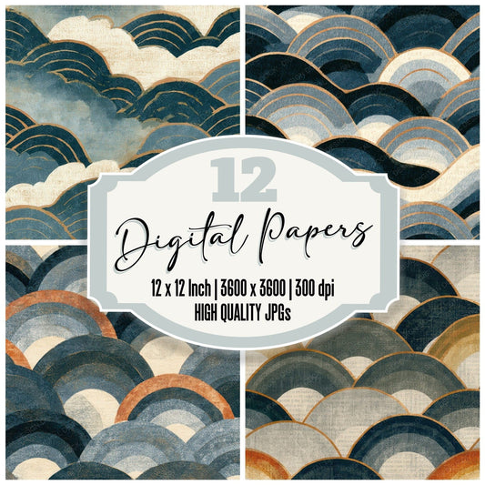 Risograph Wave Crests Graphite Cream Digital Paper Pack (DDD012700)