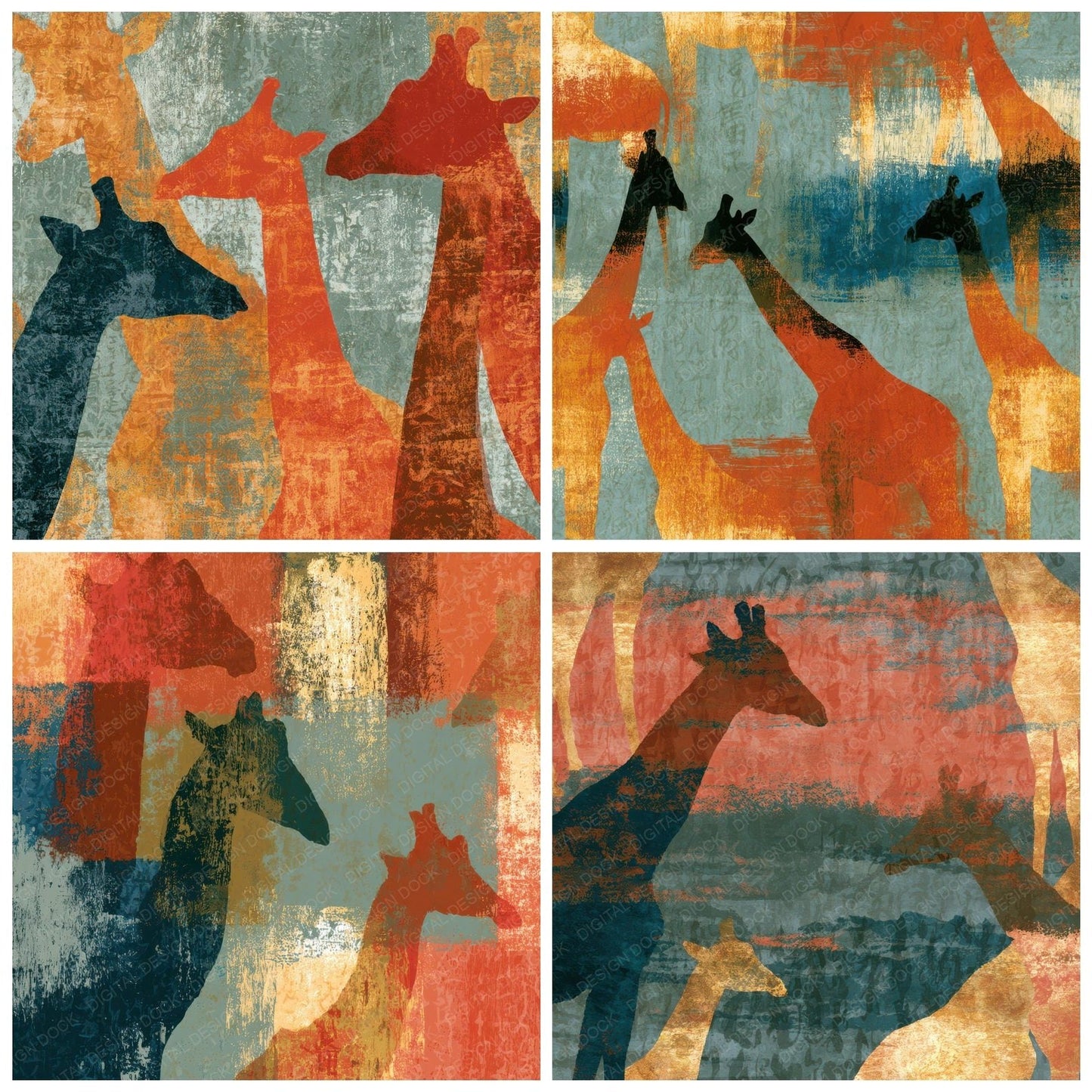 Sumi-e Giraffe Terracotta Sage Digital Paper Pack (DDD012701)