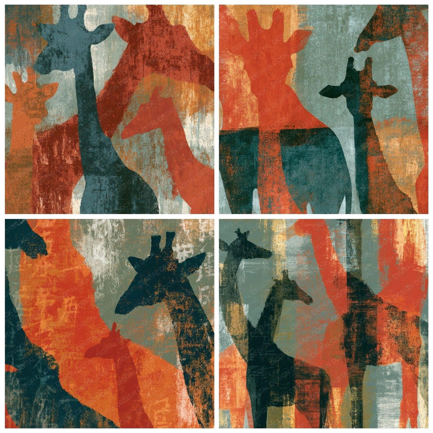 Sumi-e Giraffe Terracotta Sage Digital Paper Pack (DDD012701)