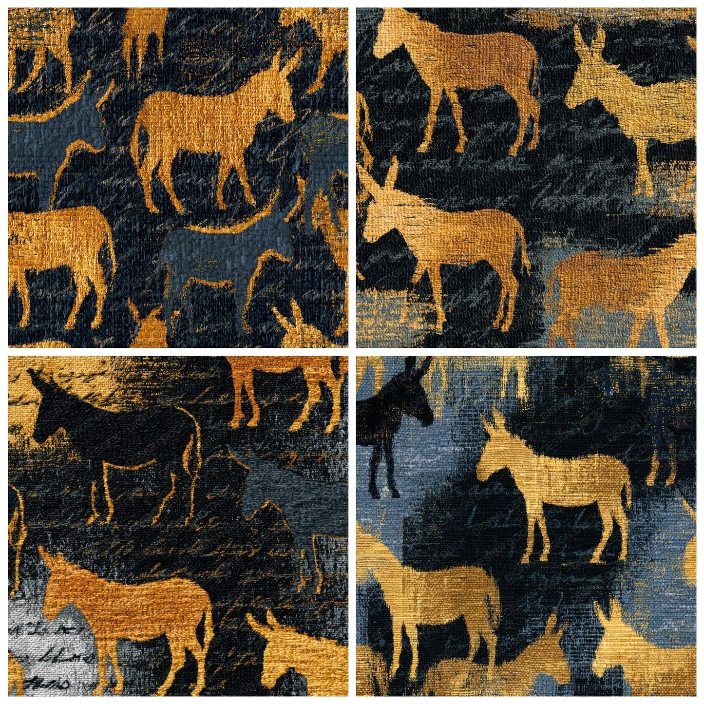 Tapestry Donkey Charcoal Gold Digital Paper Pack (DDD012702)