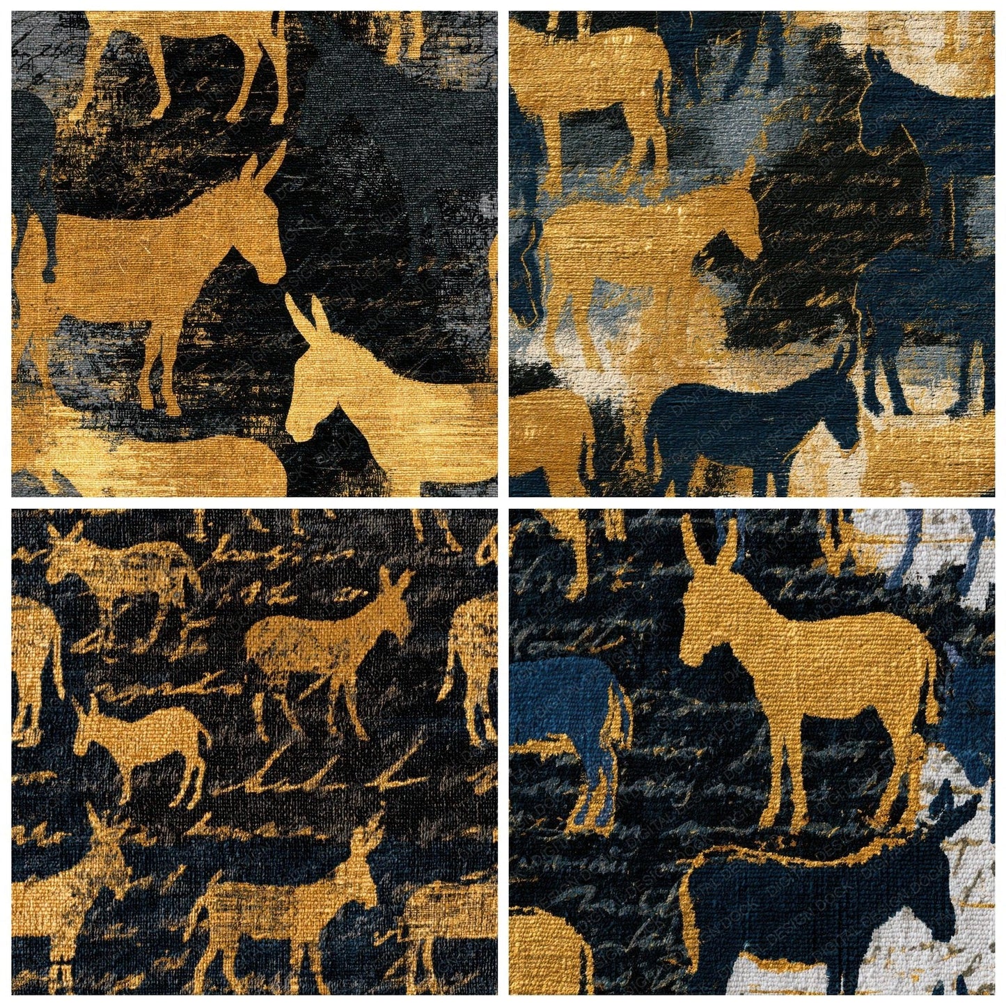 Tapestry Donkey Charcoal Gold Digital Paper Pack (DDD012702)