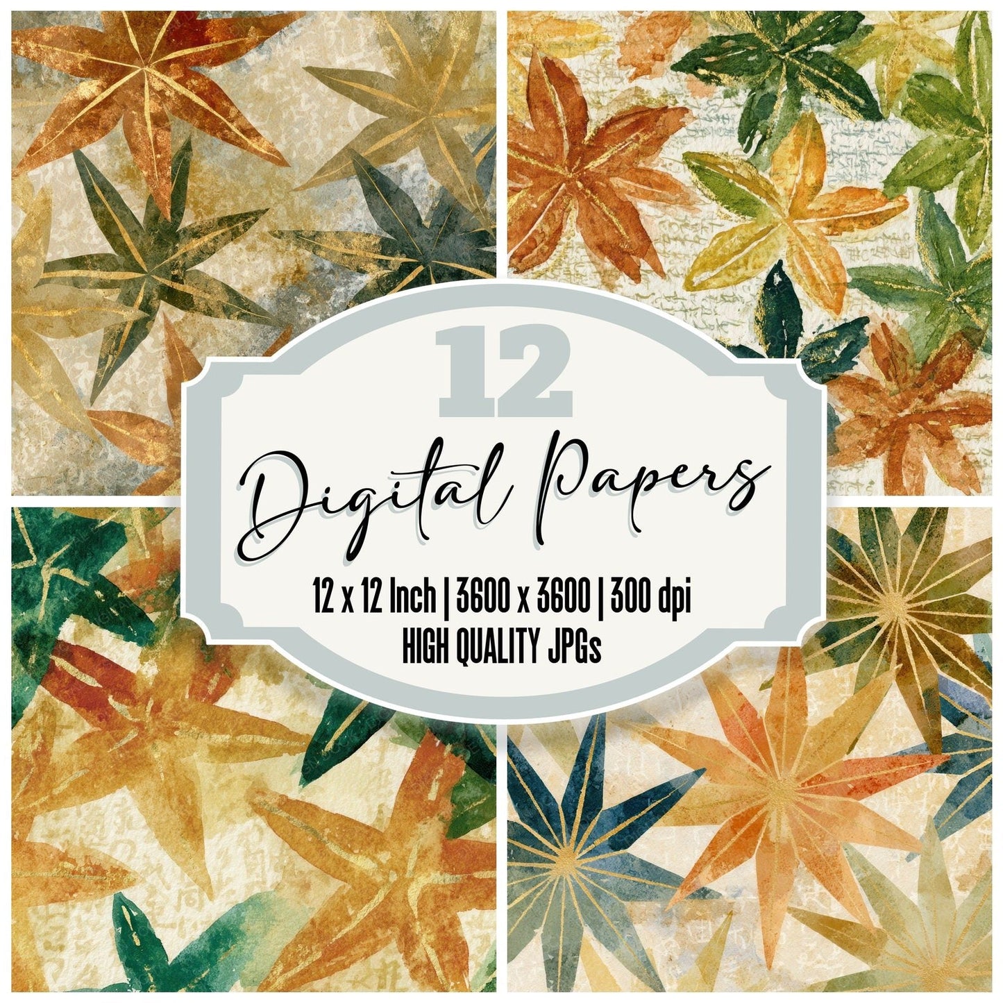 Watercolour Starfish Cinnamon Moss Digital Paper Pack (DDD012703)