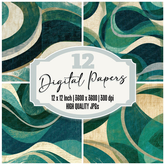 Woodcut Organic Curves Malachite Digital Paper Pack (DDD012704)