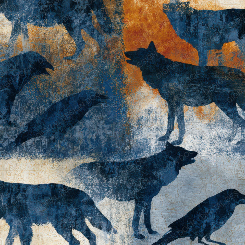 Antique Map Wolves Ravens Seamless Digital Paper Pack (DDD012706)