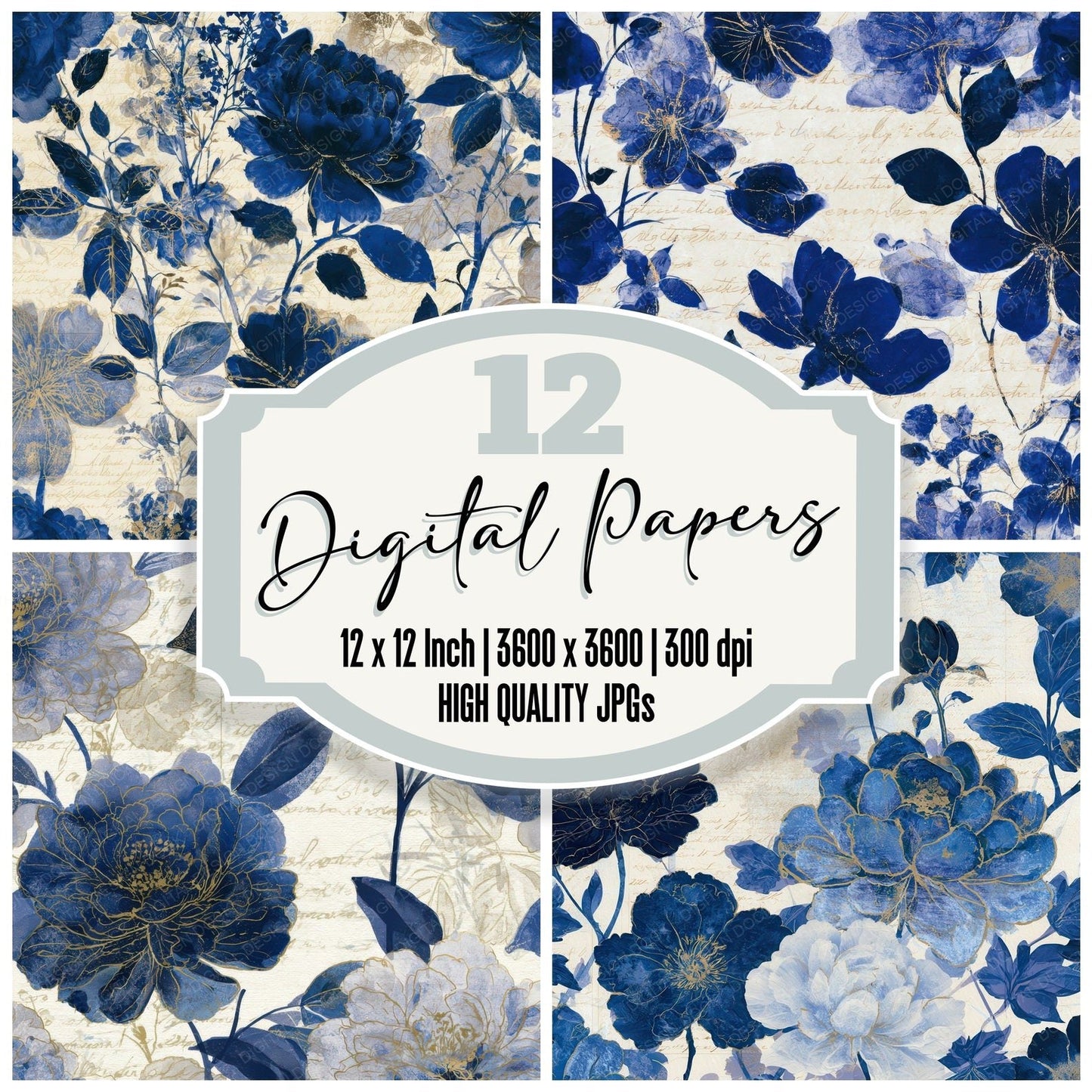 Blueprint Chinoiserie Florals Sapphire Digital Paper Pack (DDD012707)