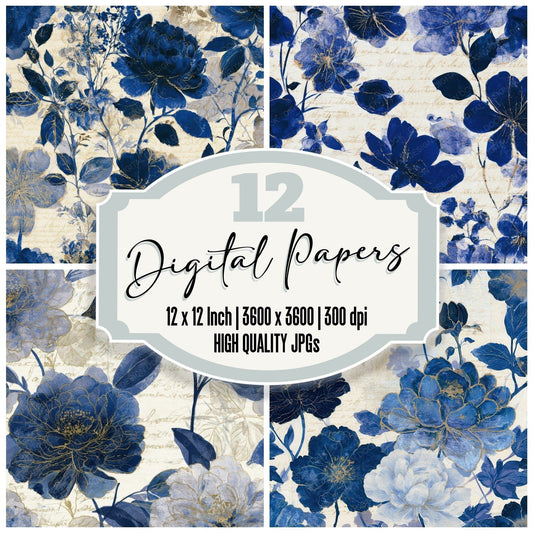 Blueprint Chinoiserie Florals Sapphire Digital Paper Pack (DDD012707)