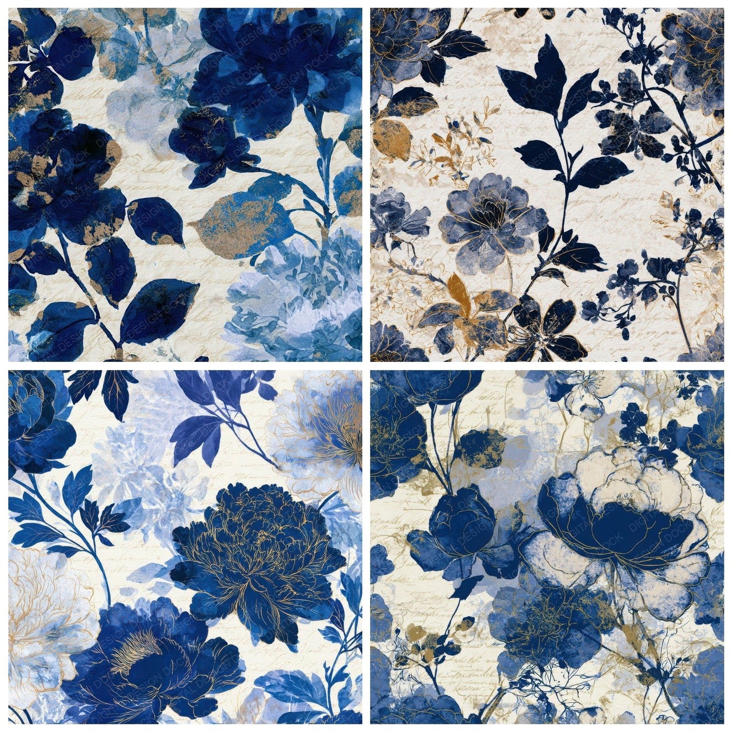 Blueprint Chinoiserie Florals Sapphire Digital Paper Pack (DDD012707)