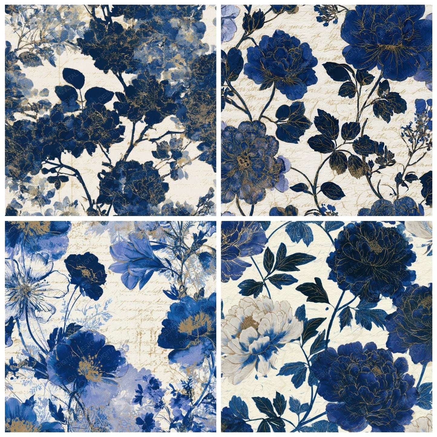 Blueprint Chinoiserie Florals Sapphire Digital Paper Pack (DDD012707)