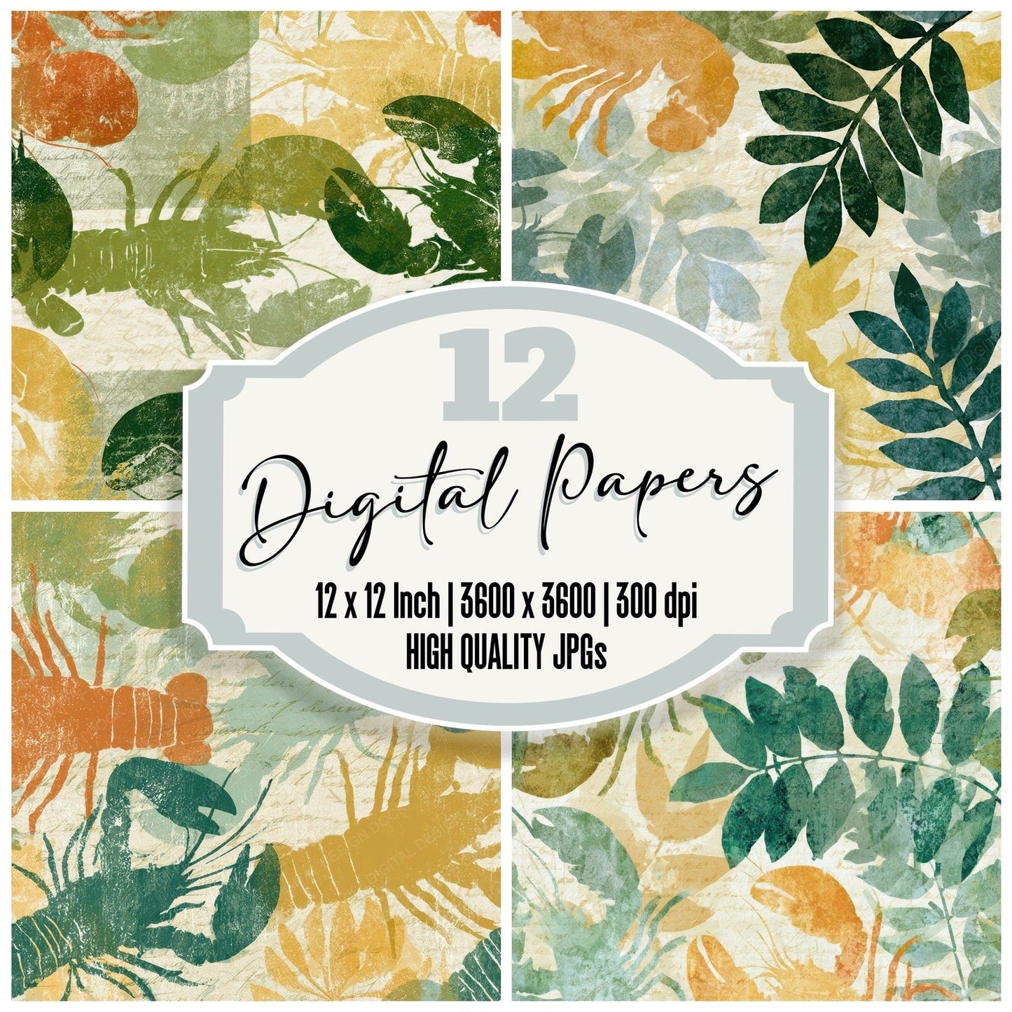 Blueprint Lobster Butter Ivory Digital Paper Pack (DDD012708)