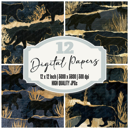 Collage Mountain Lion Ink Gold Digital Paper Pack (DDD012709)