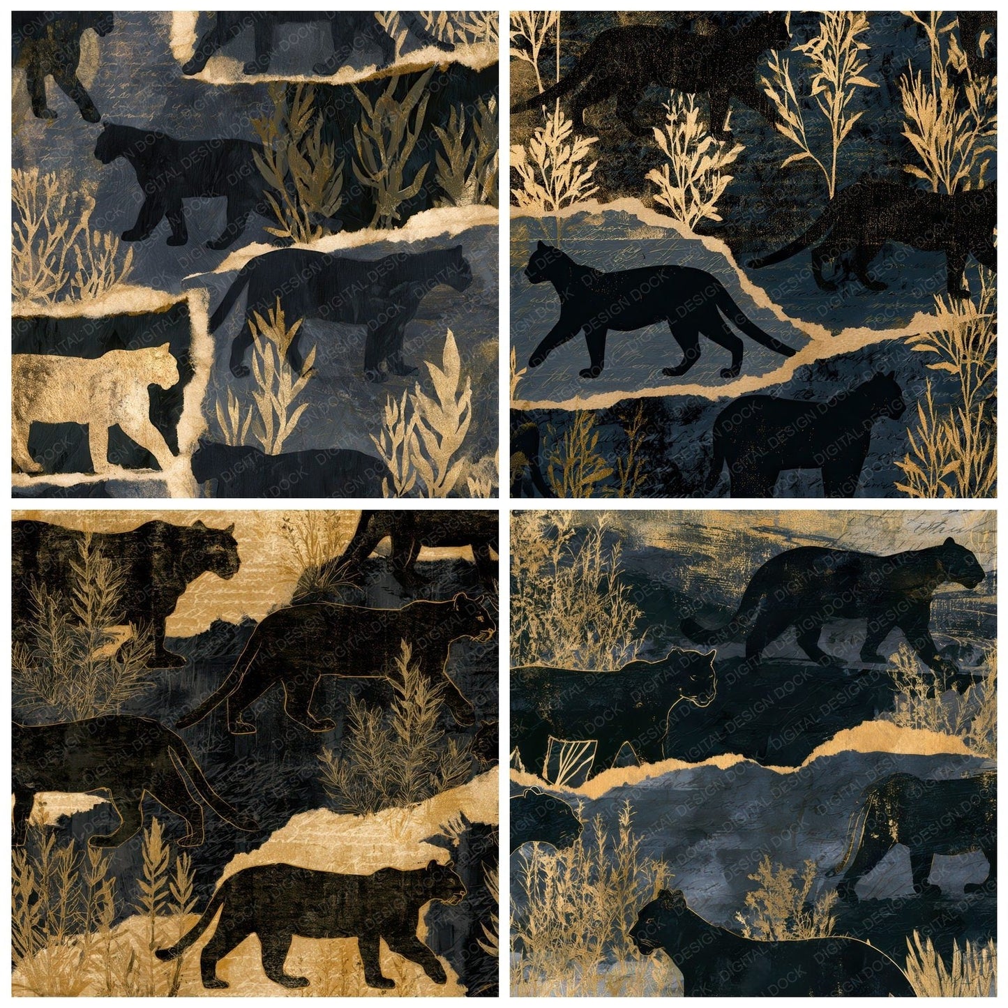 Collage Mountain Lion Ink Gold Digital Paper Pack (DDD012709)