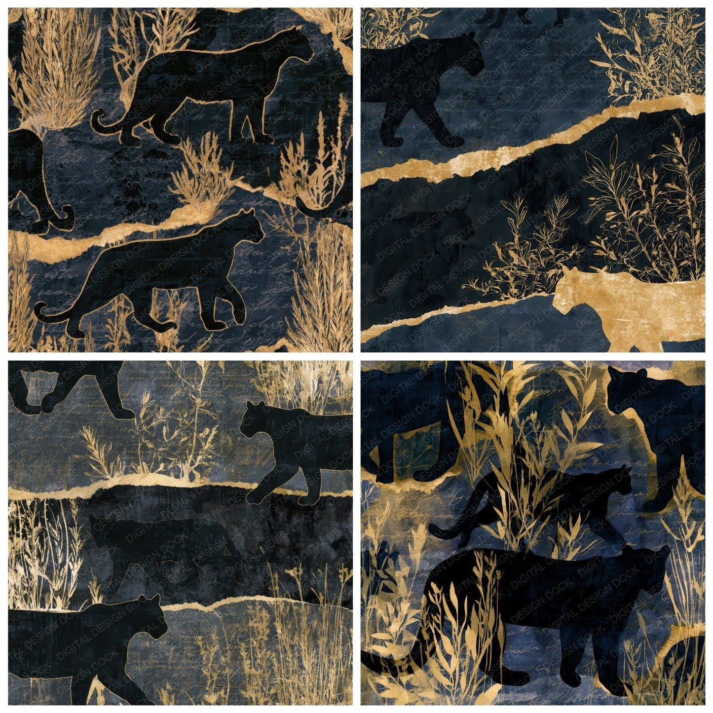 Collage Mountain Lion Ink Gold Digital Paper Pack (DDD012709)
