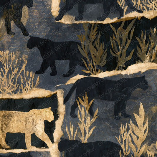 Collage Mountain Lion Ink Gold Digital Paper Pack (DDD012709)