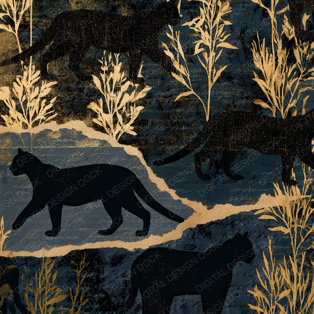 Collage Mountain Lion Ink Gold Digital Paper Pack (DDD012709)