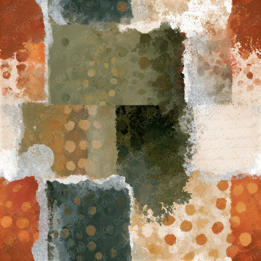 Collage Scattered Dots Rust Moss Ivory Seamless Digital Paper Pack (DDD012710)