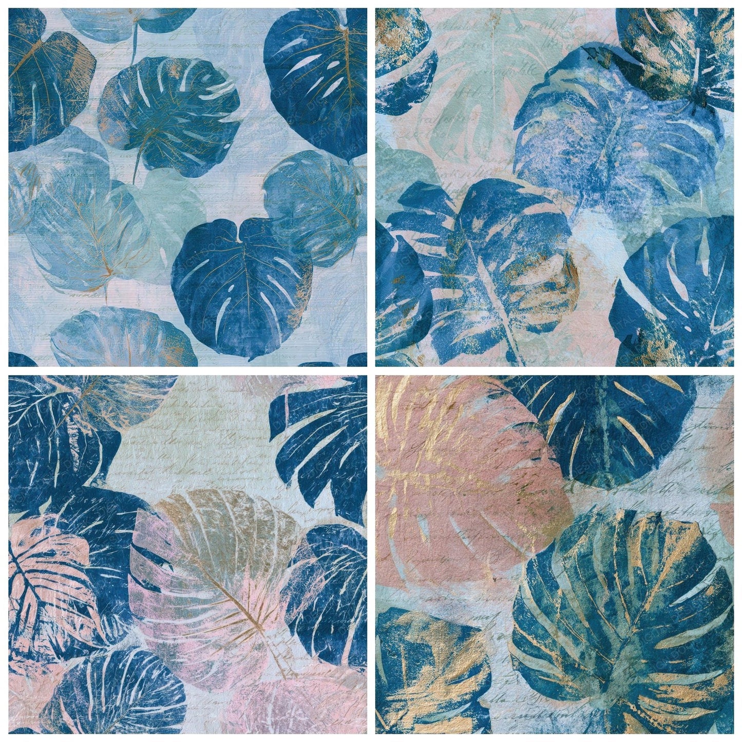 Cyanotype Monstera Blush Mint Digital Paper Pack (DDD012711)
