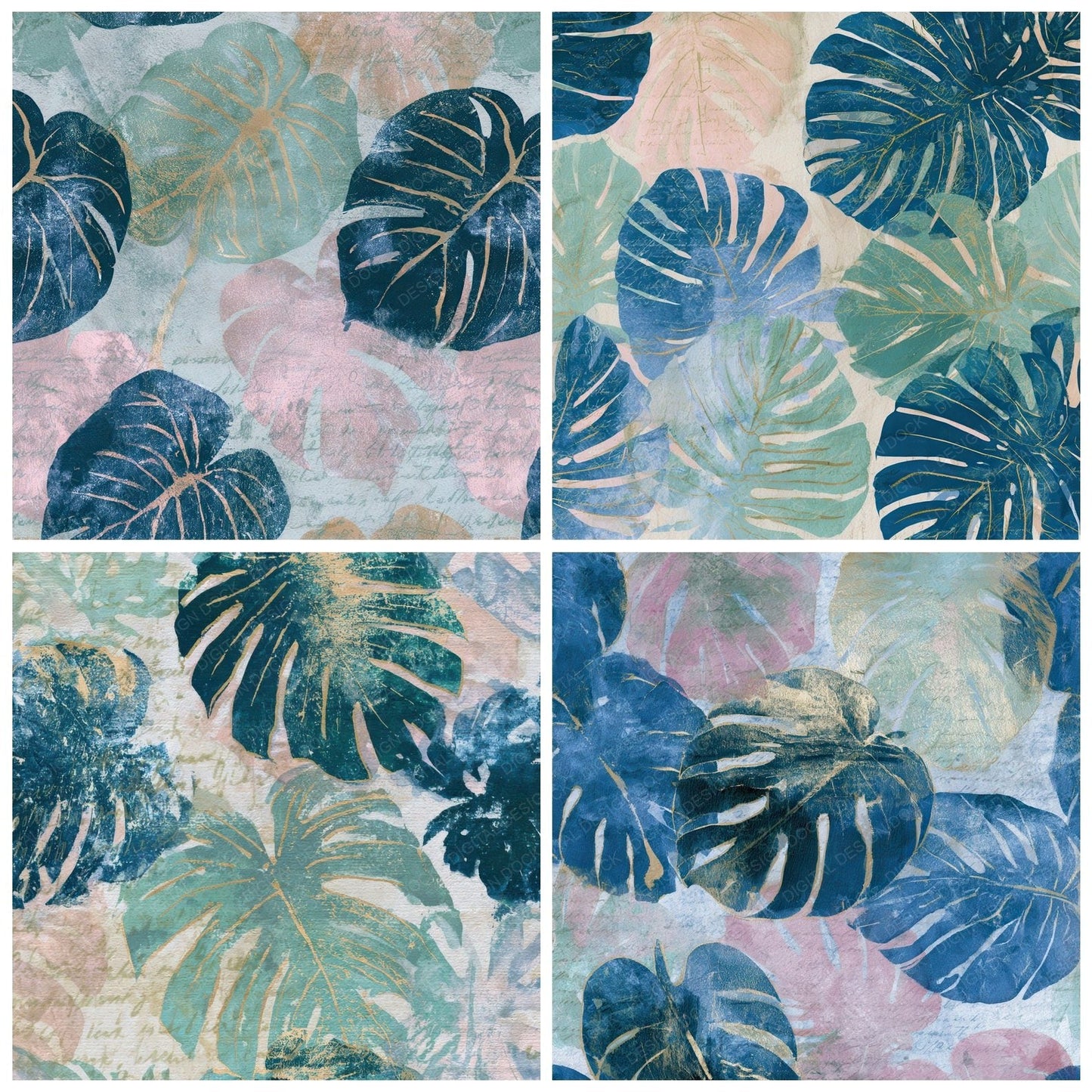 Cyanotype Monstera Blush Mint Digital Paper Pack (DDD012711)