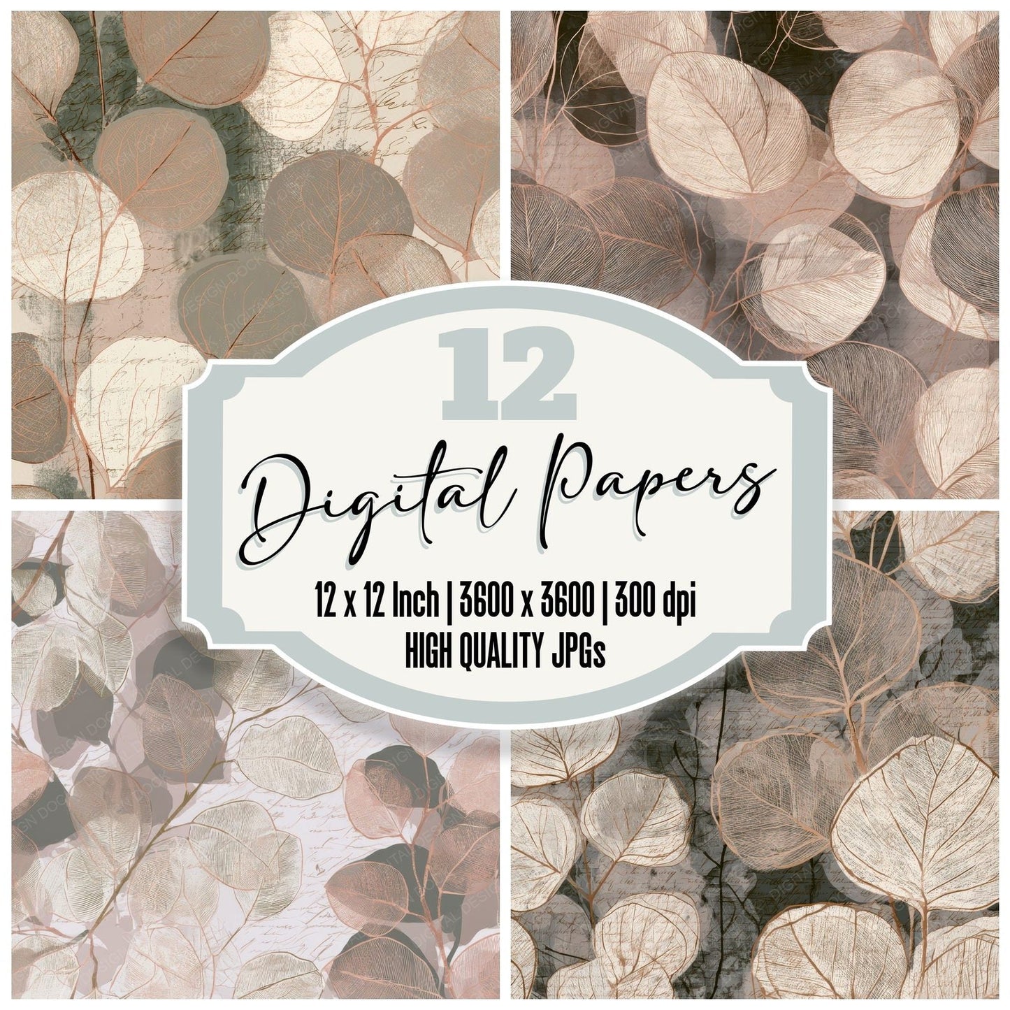 Etching Eucalyptus Bone Stone Taupe Digital Paper Pack (DDD012713)
