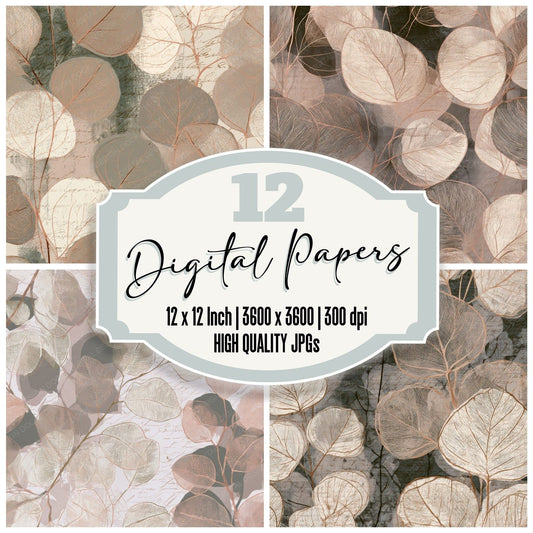 Etching Eucalyptus Bone Stone Taupe Digital Paper Pack (DDD012713)