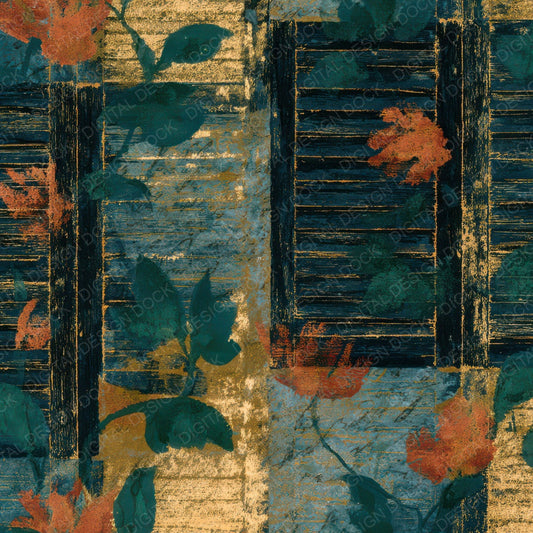 Etching Shutters Copper Florals Navy Digital Paper Pack (DDD012714)