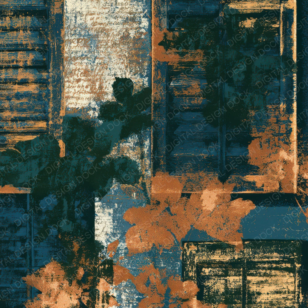Etching Shutters Copper Florals Navy Digital Paper Pack (DDD012714)