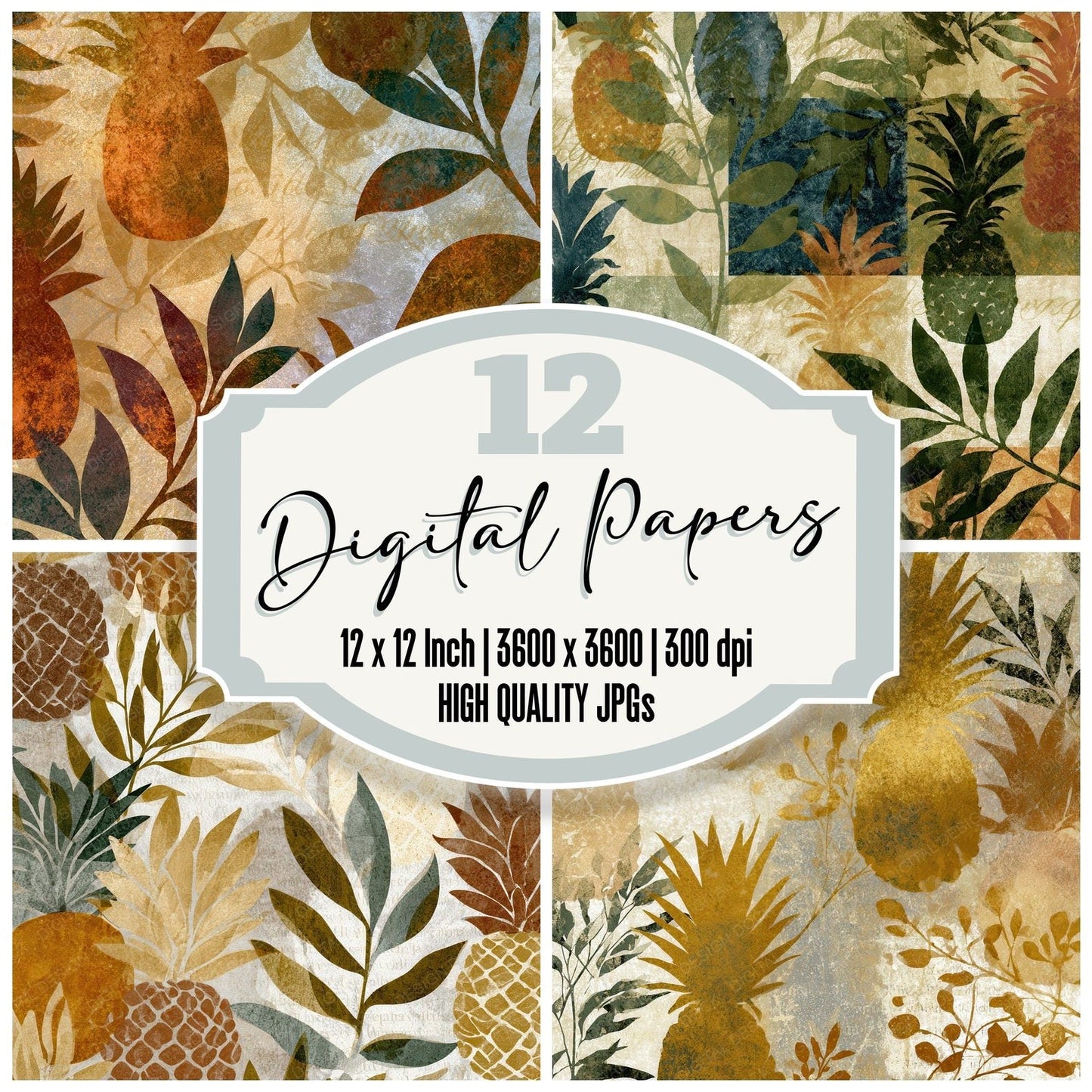 Risograph Pineapple Botanical Oyster Digital Paper Pack (DDD012719)