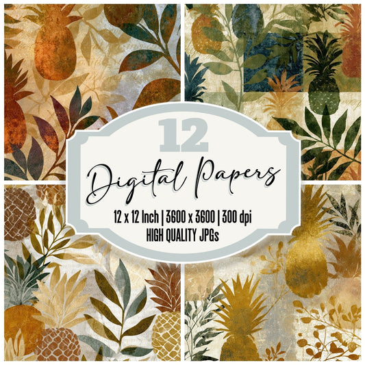 Risograph Pineapple Botanical Oyster Digital Paper Pack (DDD012719)