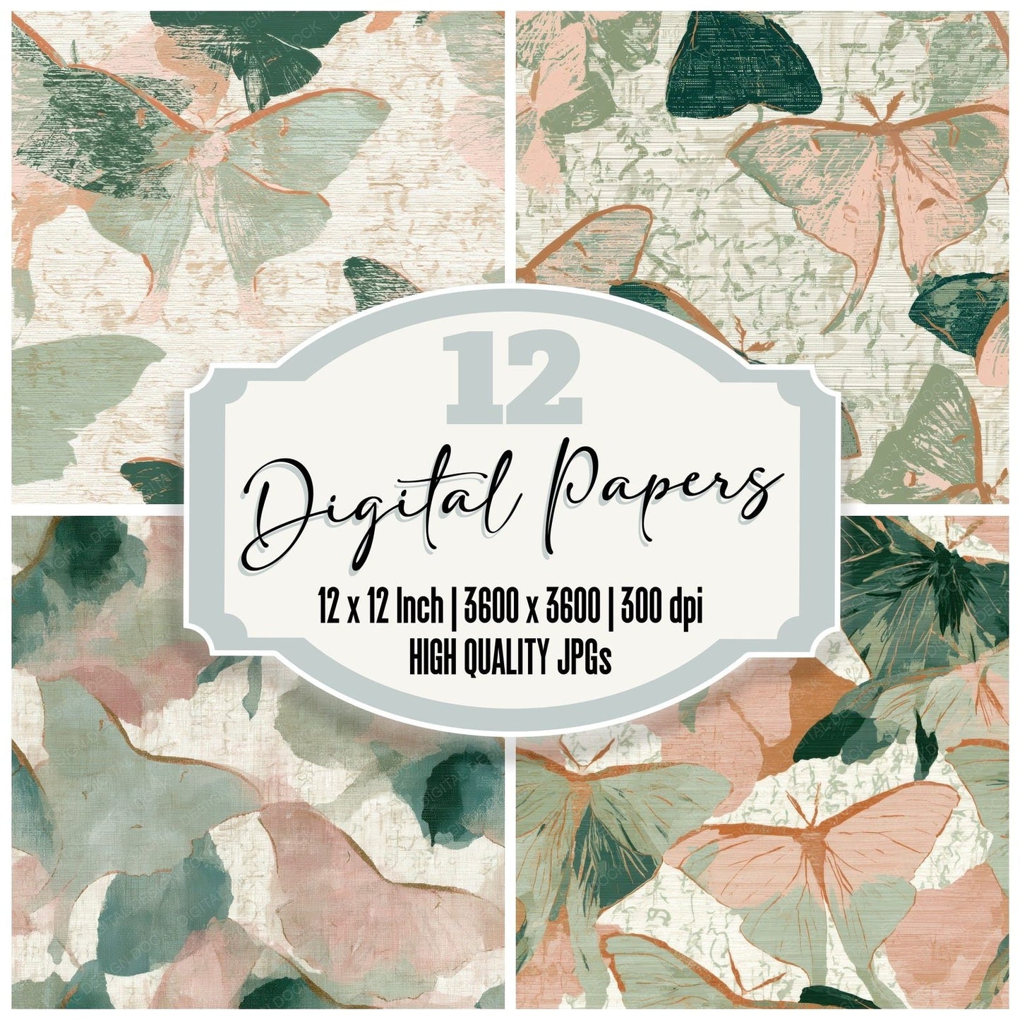 Tapestry Luna Moth Blush Green Digital Paper Pack (DDD012722)