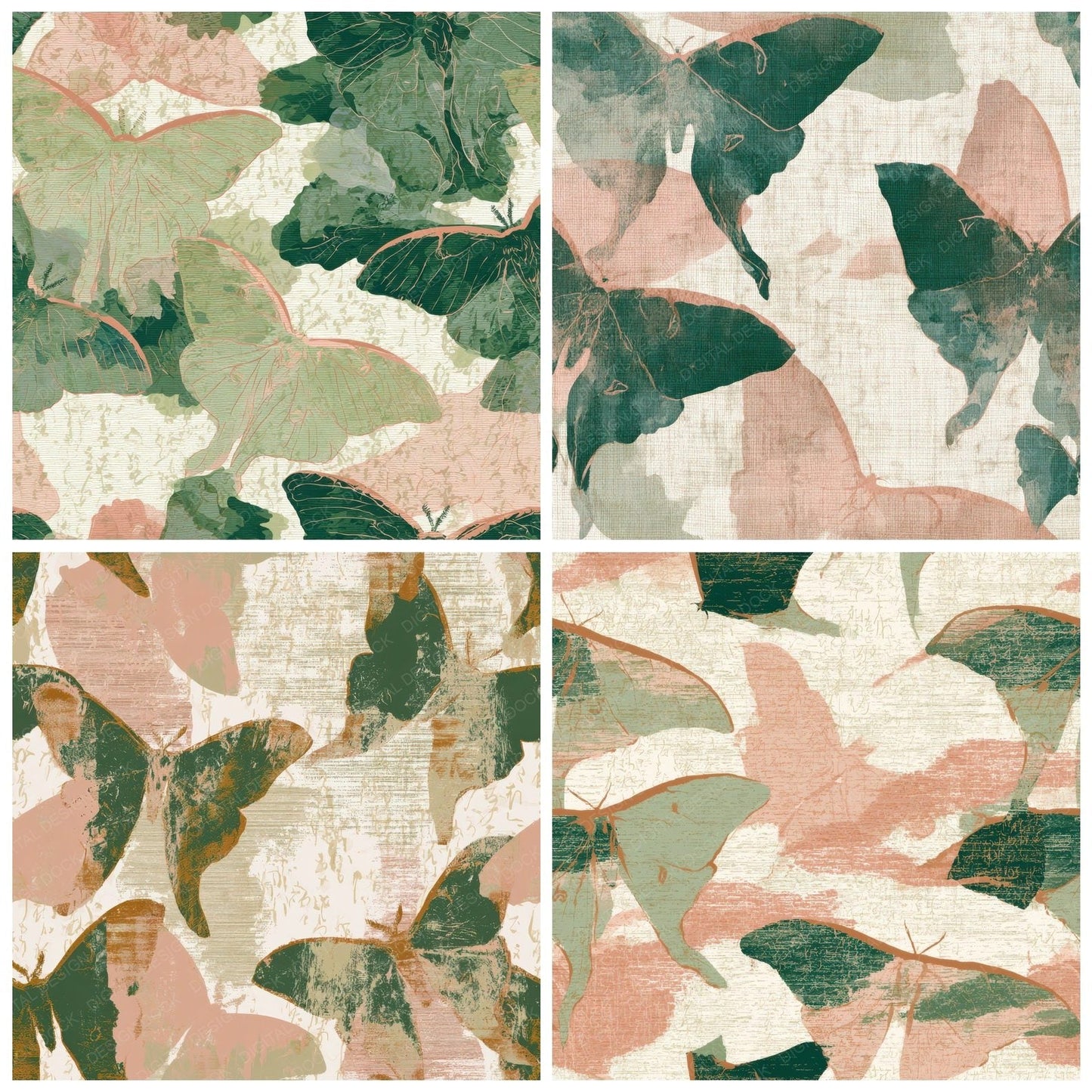 Tapestry Luna Moth Blush Green Digital Paper Pack (DDD012722)