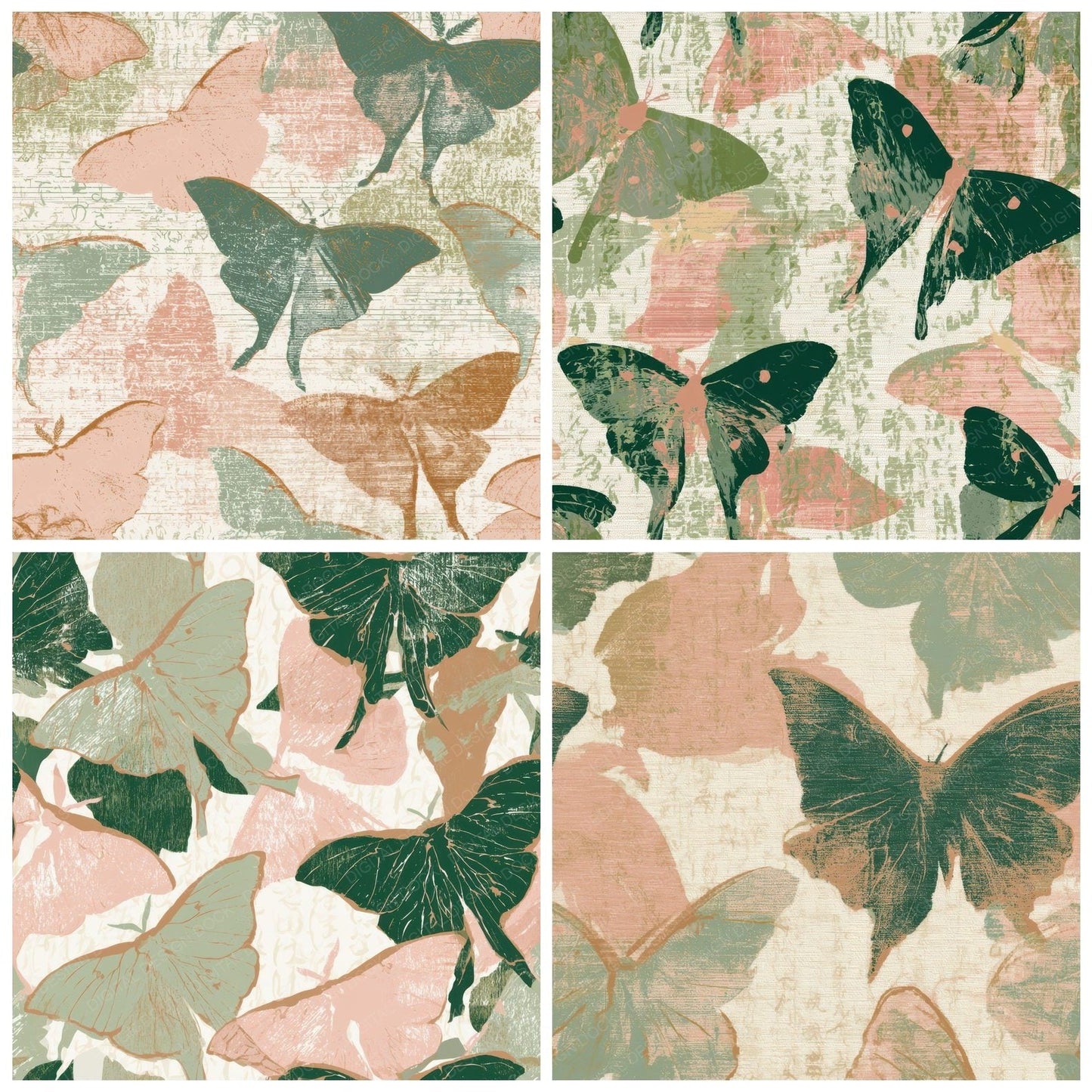 Tapestry Luna Moth Blush Green Digital Paper Pack (DDD012722)