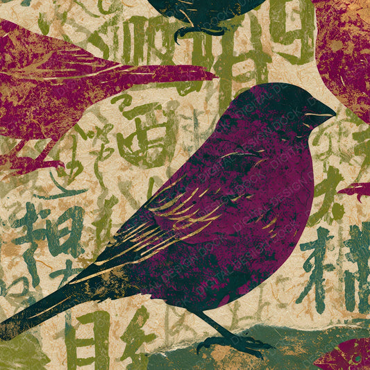 Torn Paper Finches Fuchsia Lime Digital Paper Pack (DDD012723)