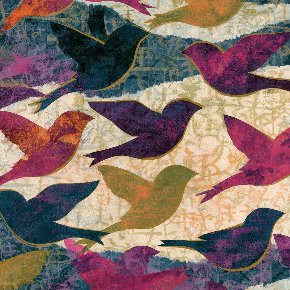 Torn Paper Finches Fuchsia Lime Digital Paper Pack (DDD012723)