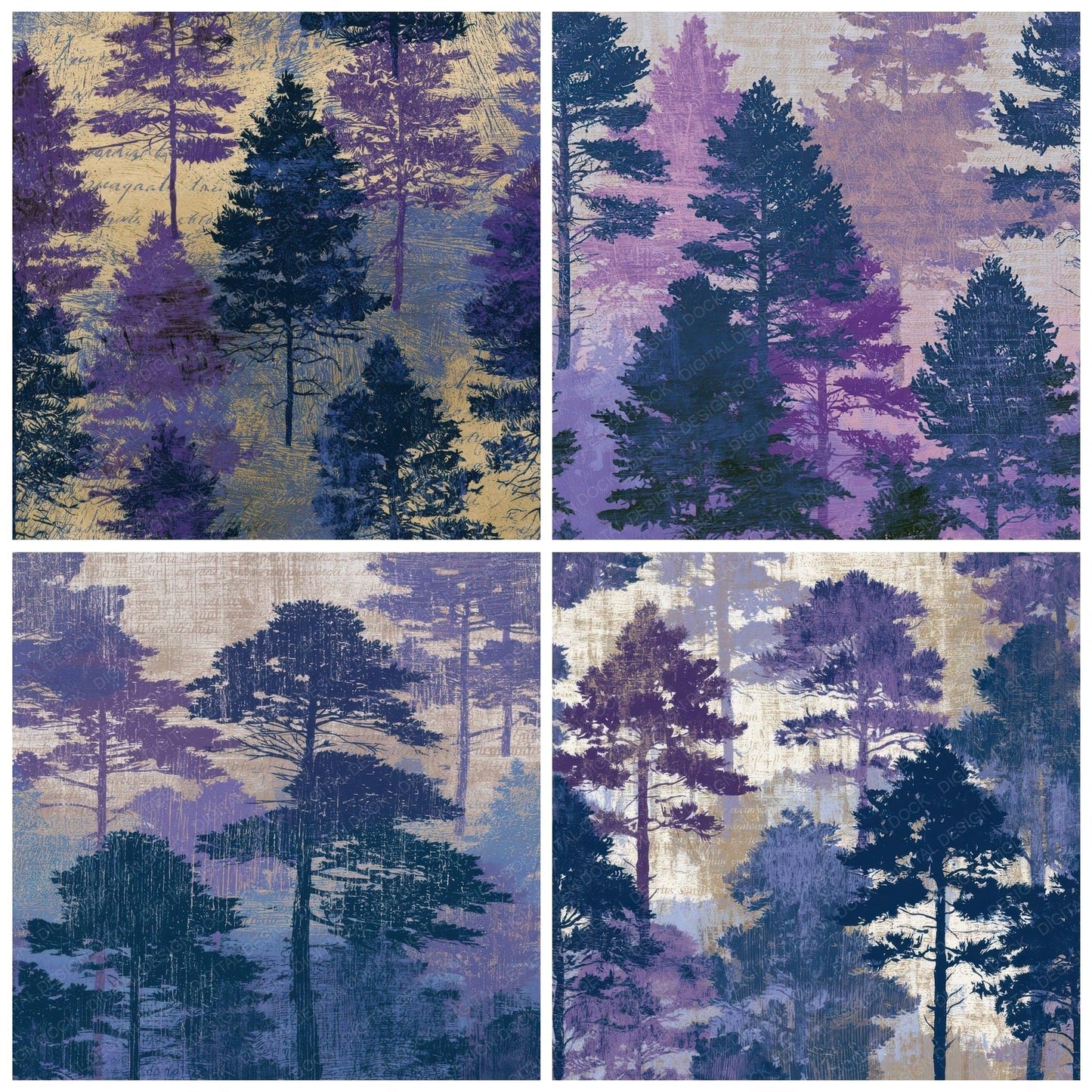 Woodcut Pine Forest Amethyst Digital Paper Pack (DDD012724)