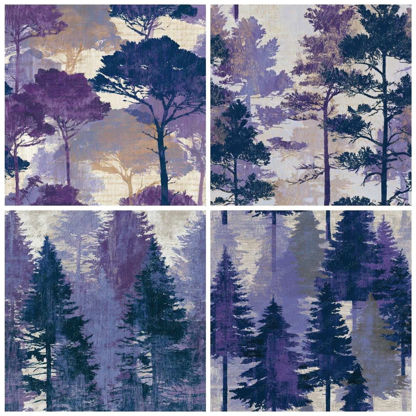 Woodcut Pine Forest Amethyst Digital Paper Pack (DDD012724)