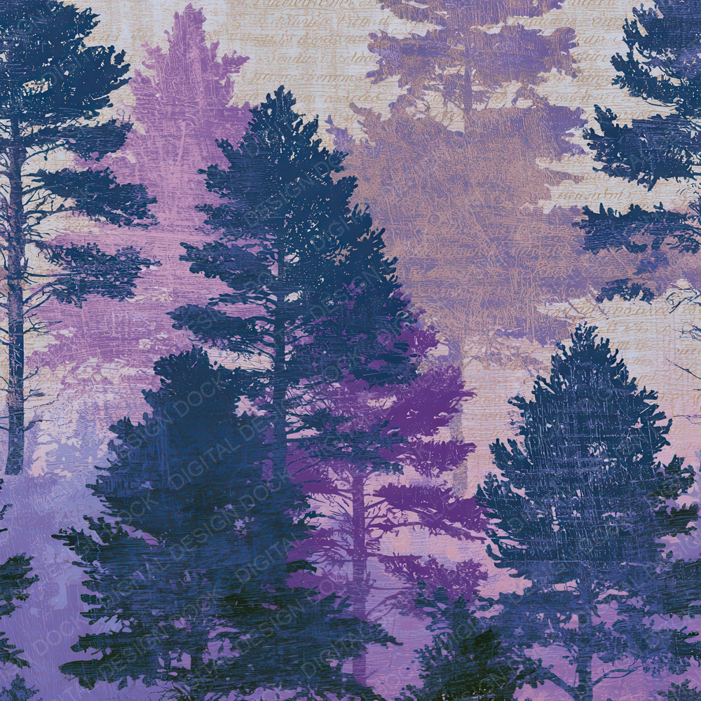 Woodcut Pine Forest Amethyst Digital Paper Pack (DDD012724)