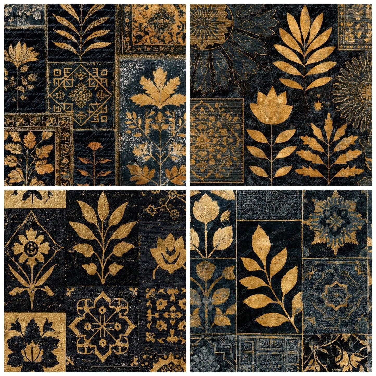 Antique Botanical Persian Rug Gold Digital Paper Pack (DDD012725)