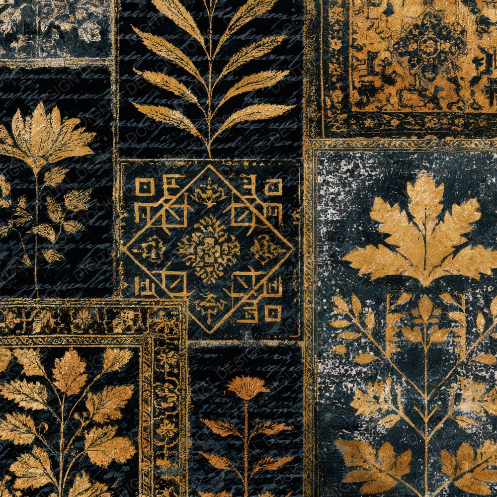 Antique Botanical Persian Rug Gold Digital Paper Pack (DDD012725)