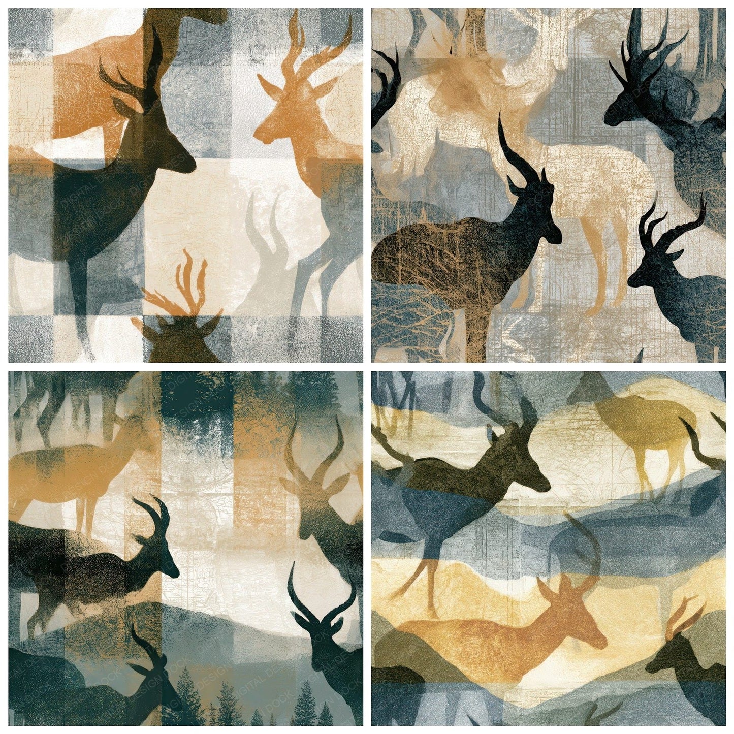 Drypoint Antelope Mushroom Seamless Digital Paper Pack (DDD012728)