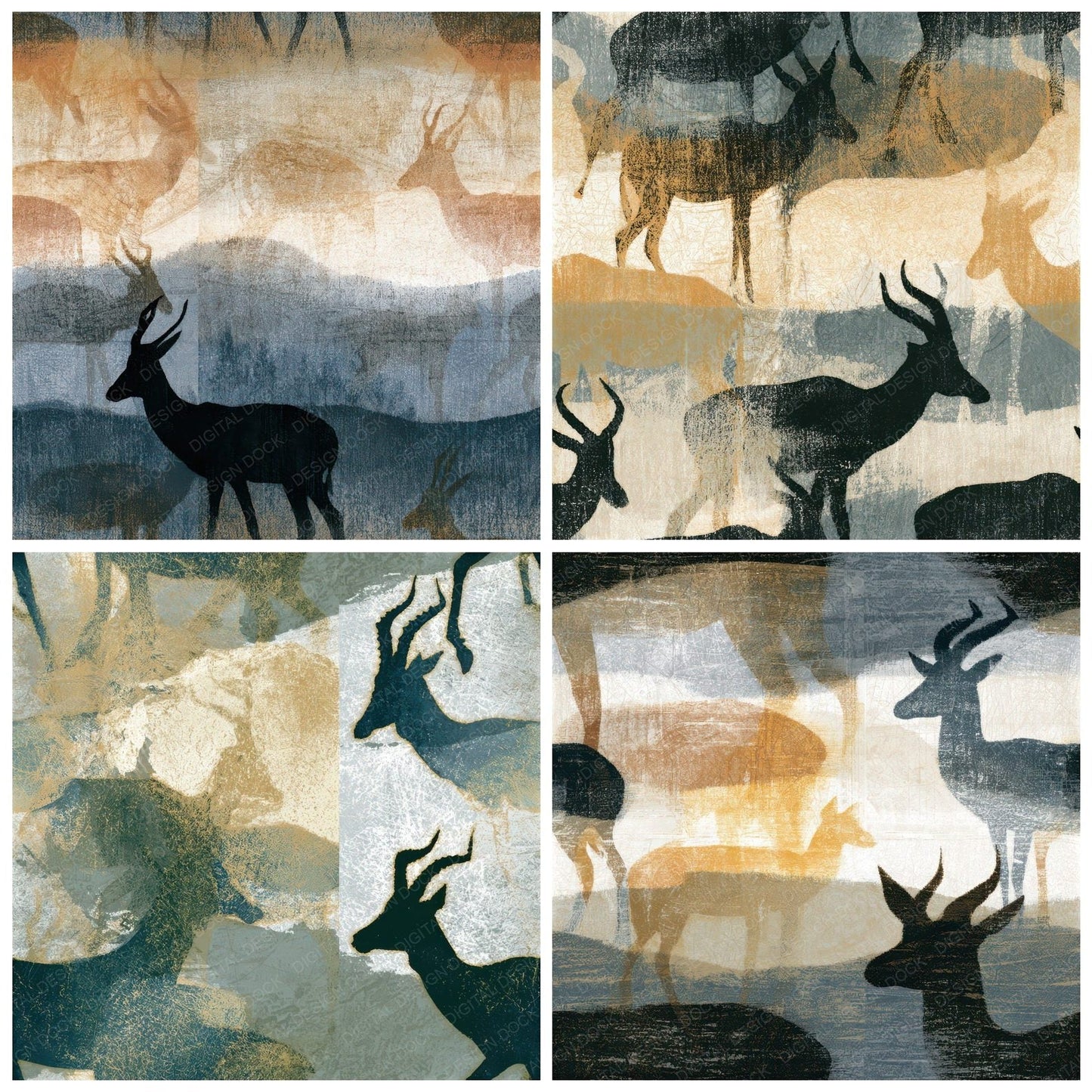 Drypoint Antelope Mushroom Seamless Digital Paper Pack (DDD012728)