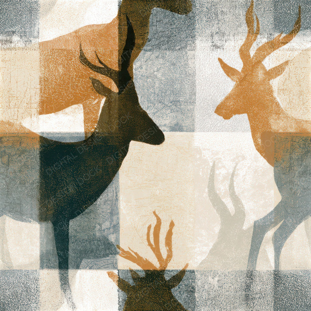 Drypoint Antelope Mushroom Seamless Digital Paper Pack (DDD012728)