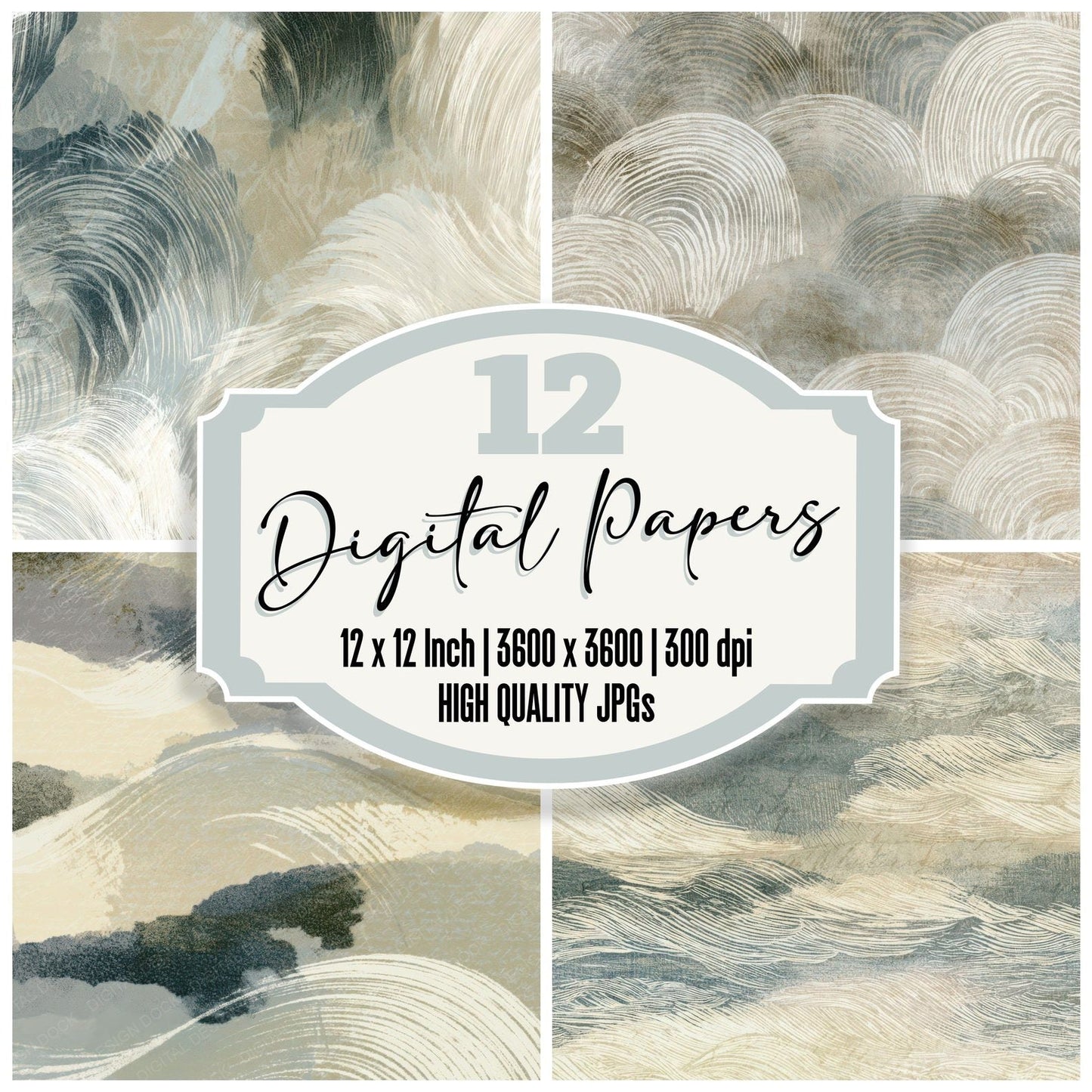Drypoint Wave Crests Oyster Digital Paper Pack (DDD012730)
