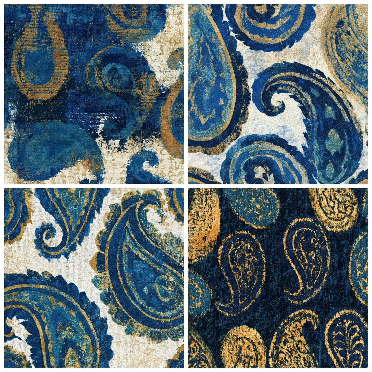 Egg Tempera Paisley Indigo Ivory Digital Paper Pack (DDD012732)