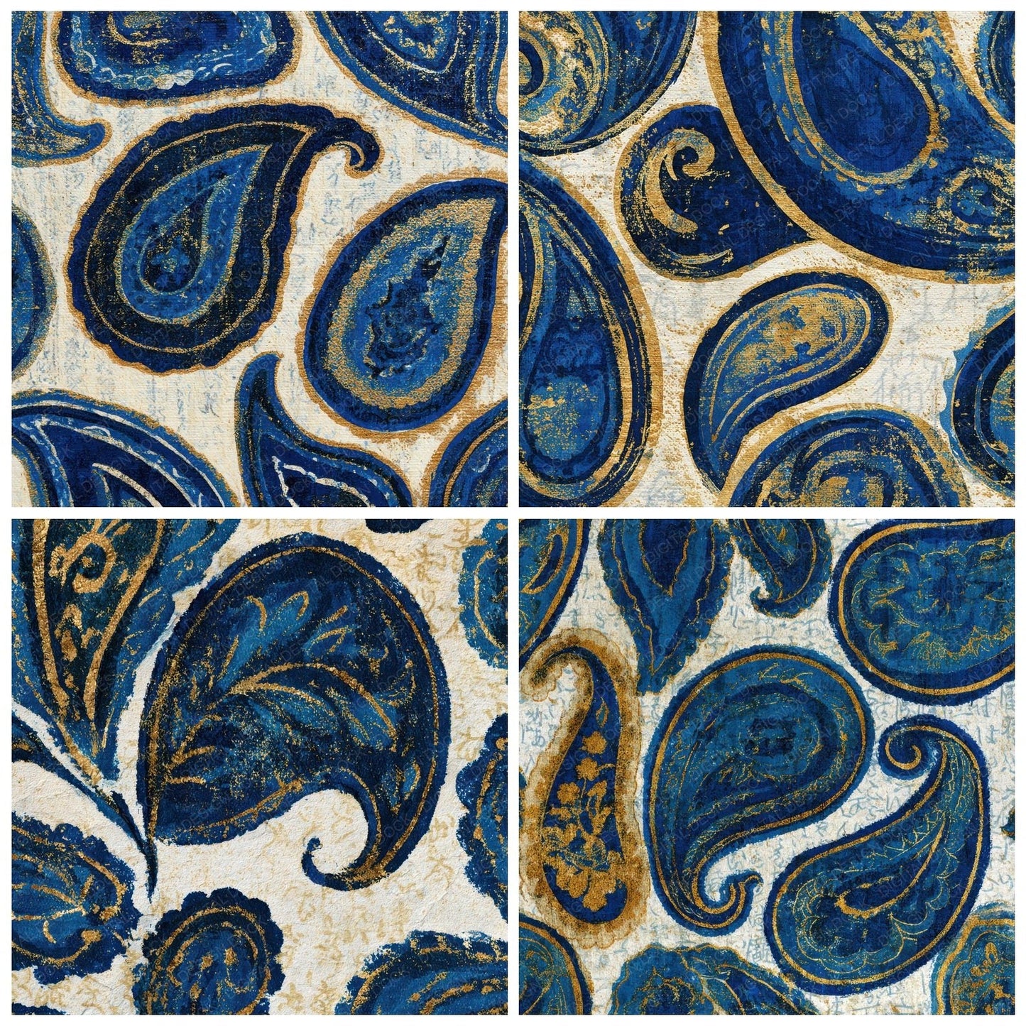 Egg Tempera Paisley Indigo Ivory Digital Paper Pack (DDD012732)