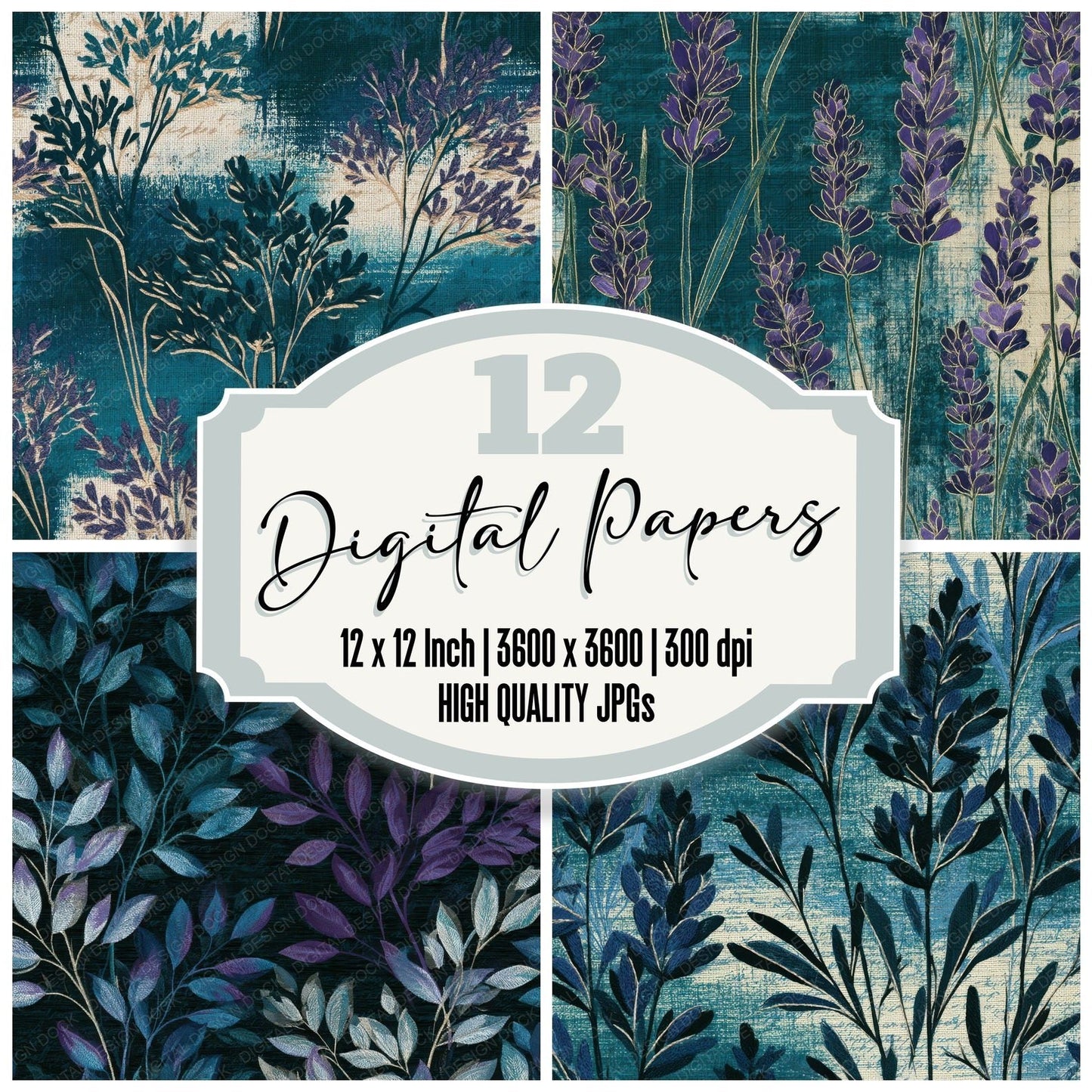 Embroidery Lavender Teal Bone Digital Paper Pack (DDD012733)