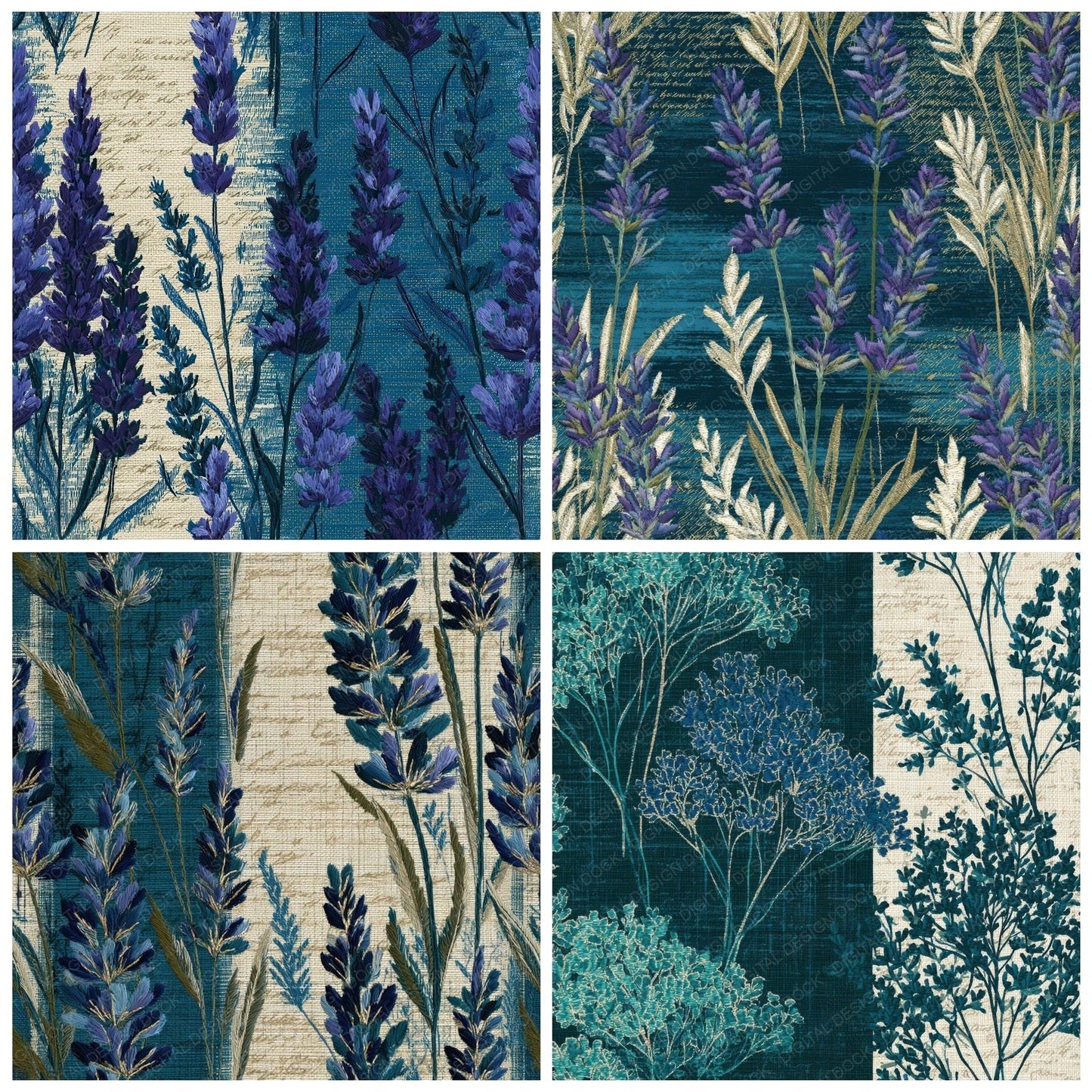 Embroidery Lavender Teal Bone Digital Paper Pack (DDD012733)