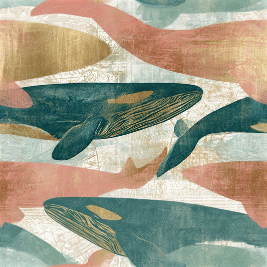 Etching Whale Blush Mint Seamless Digital Paper Pack (DDD012735)