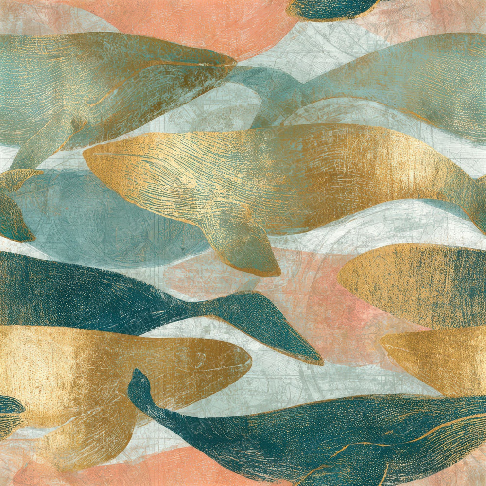 Etching Whale Blush Mint Seamless Digital Paper Pack (DDD012735)